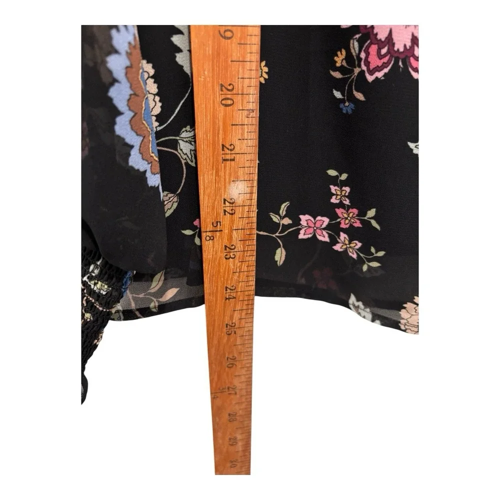 Vince Camuto Top XL Sheer Black Multi Floral Bishop Sleeves Stretch Cuffs Lined - Picture 6 of 8